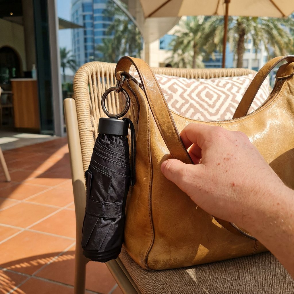 Clipped to a handbag