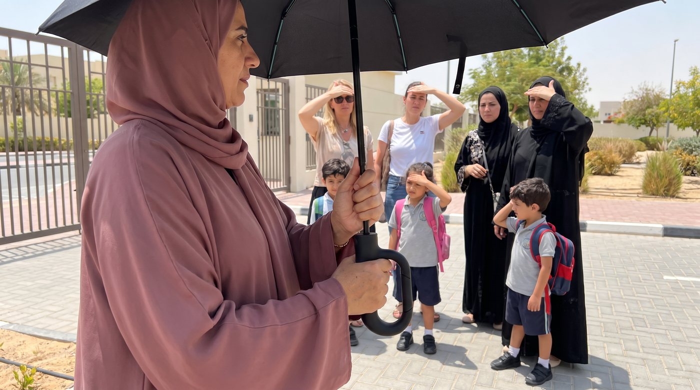 Shade at a Dubai school gate