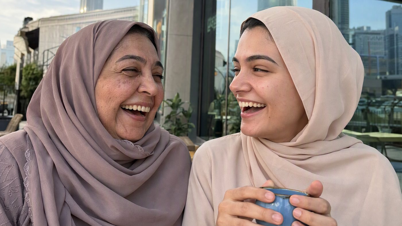 A mother and daughter at a Dubai cafe